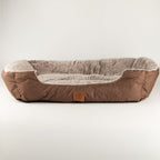Brown plush pet bed shown from the front