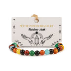 Rainbow Jade bracelet with multicoloured beads and illustrated presentation card