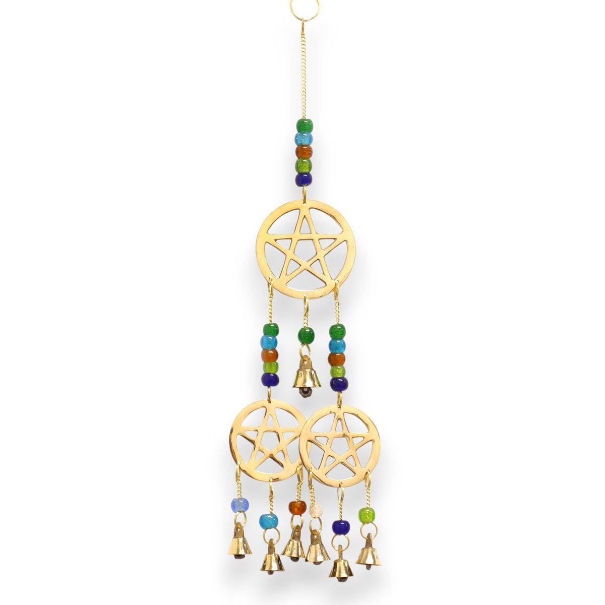 Brass Tri-Pentagram chimes shown full length against a plain white background