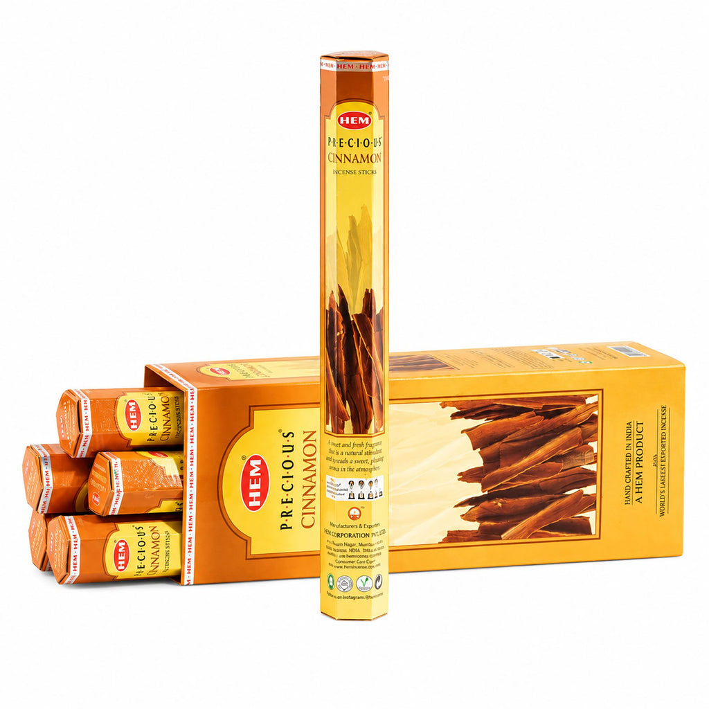 HEM Precious Cinnamon pack shown upright and lying beside other packs