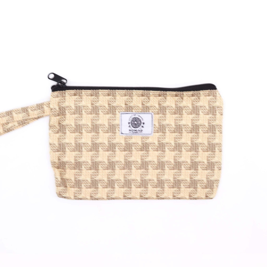 Soft & Natural Handy Gift Pouch with Loop, tan patterned pouch shown from the front on white