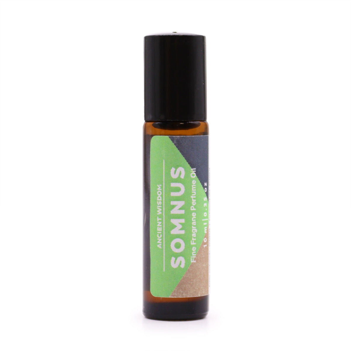 Somnus Fine Fragrance Perfume Oil 10ml in a small amber roll-on bottle with a black cap