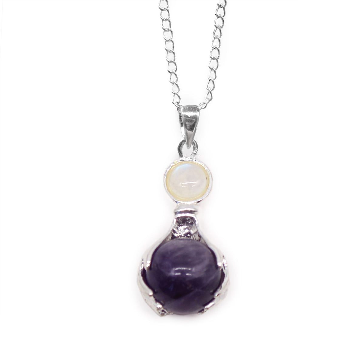 Amethyst pendant on a silver-coloured chain