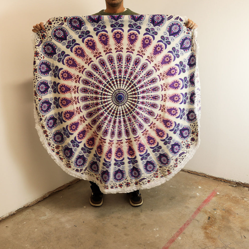 Small Mandala Roundie Cotton Art (130cm) - Peacock Purples