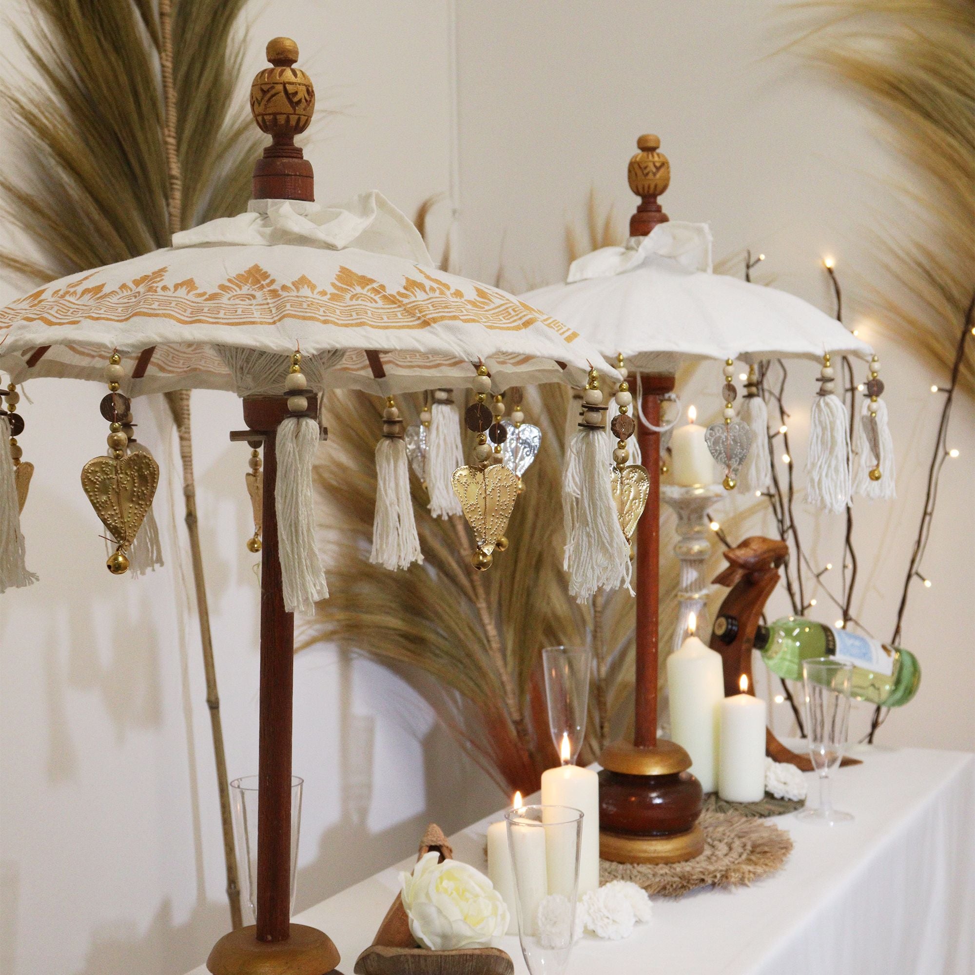 Bali Home Decor Parasol - Canvas - Gold Decor- 40cm