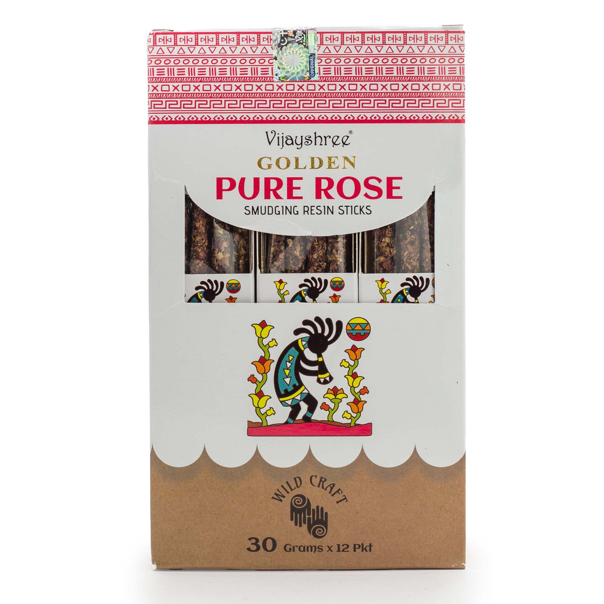 Pure Rose resin sticks visible through the box window, with the front packaging and patterned top facing forward