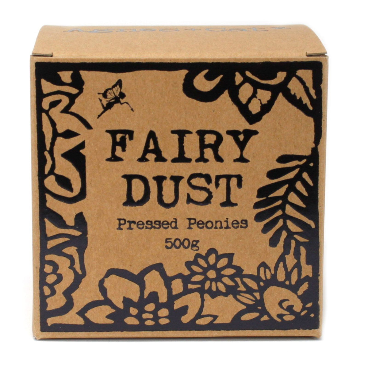 Agnes +Cat Fairy Dust 500g, Provence in a brown box, front panel labelled Pressed Peonies