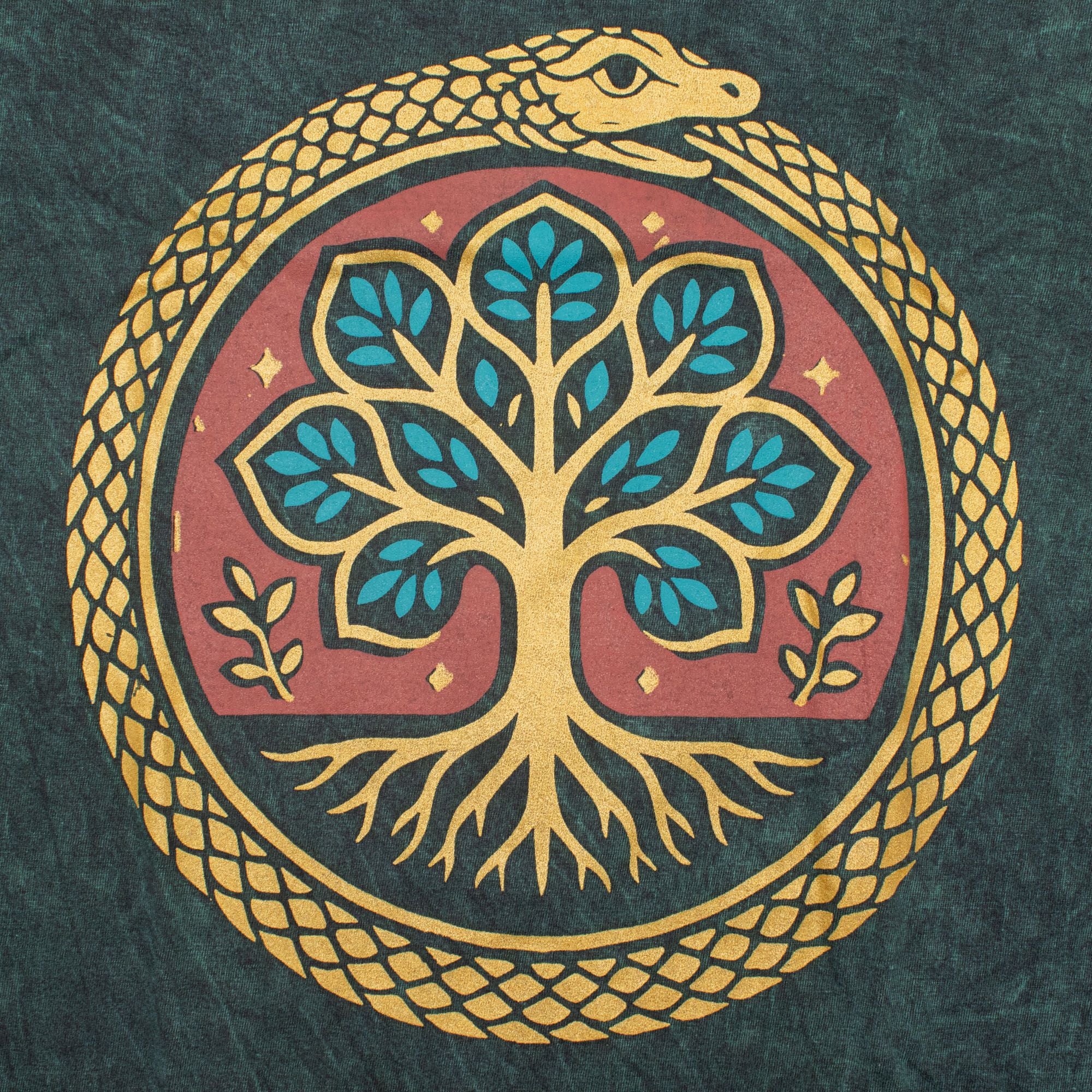 Nomad Sari Stonewashed Cotton T-Shirt - Tree of Life - Green - Small