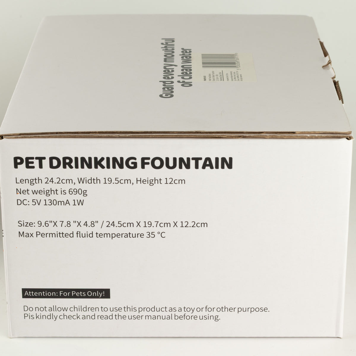 Product box with printed dimensions and weight