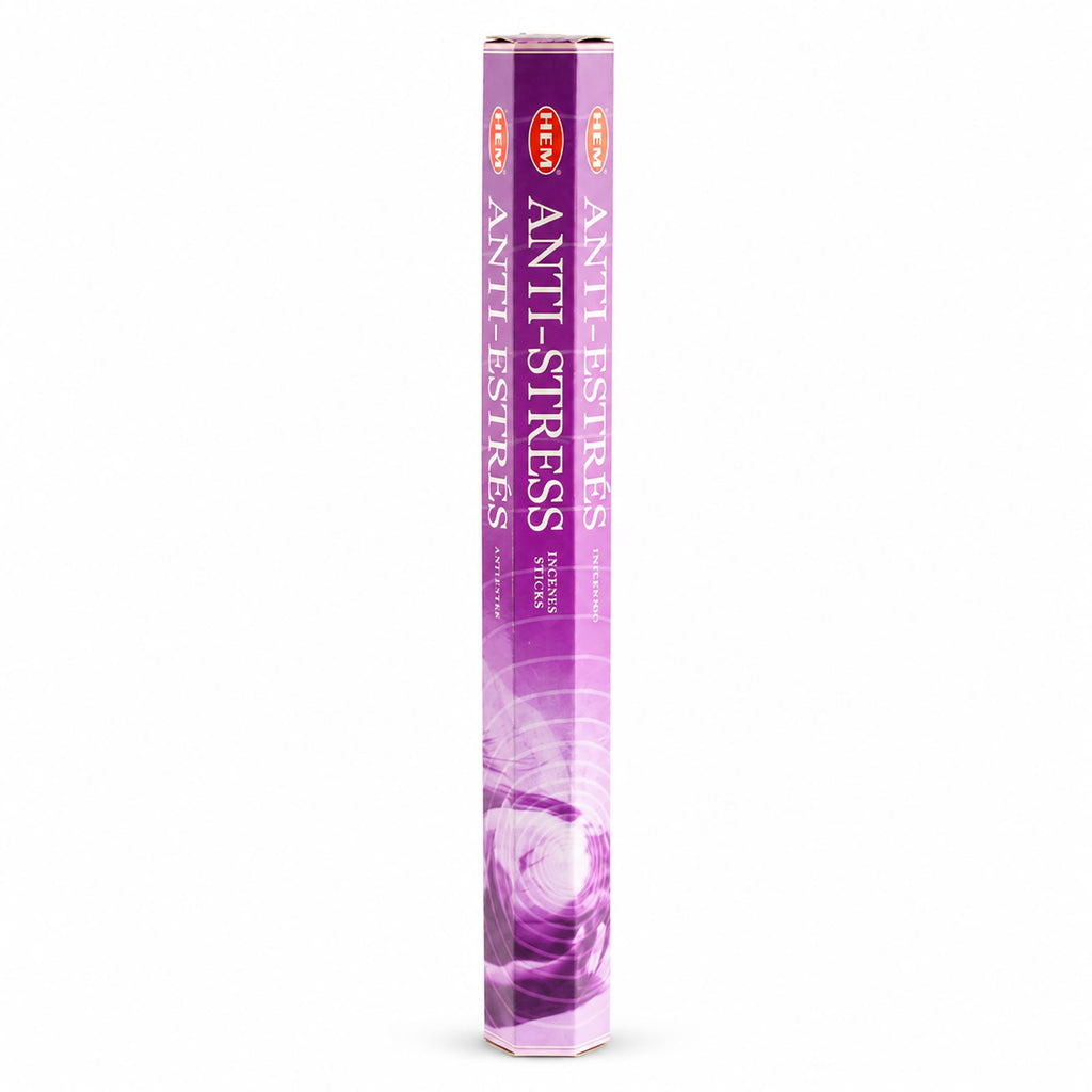 HEM Anti Stress incense in a purple hexagonal pack
