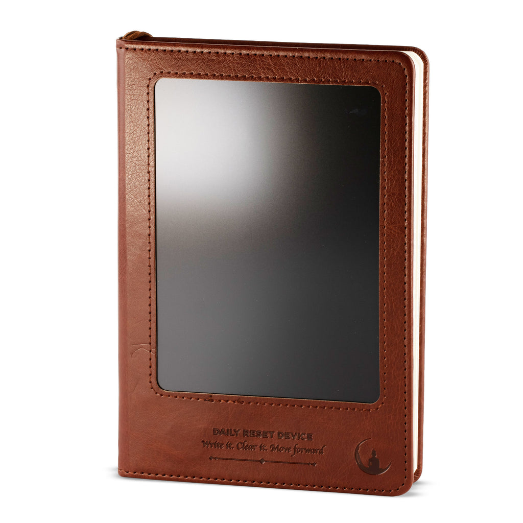 Brown intention notebook with a black LCD screen on the front