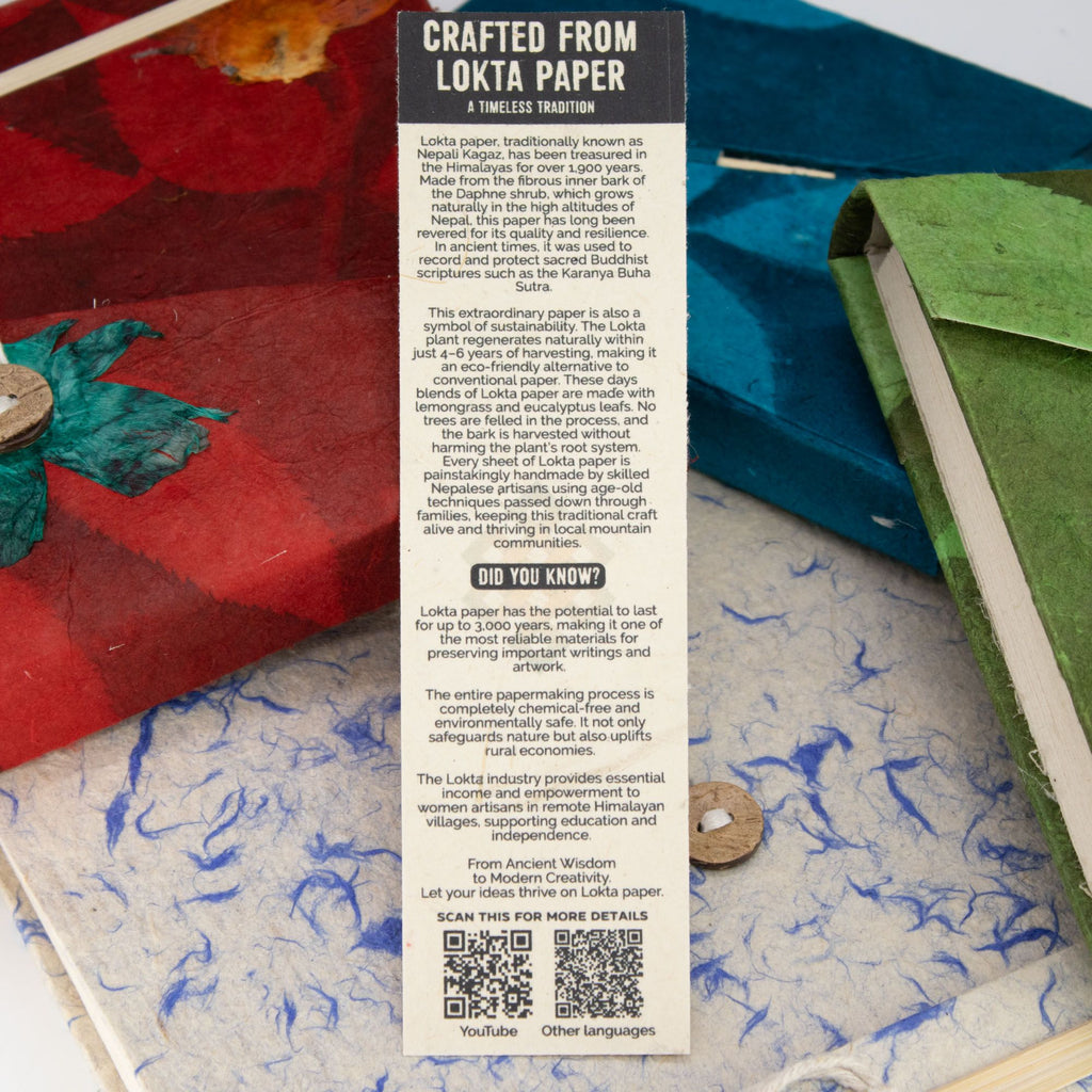 Lokta Bold Floral Bamboo Lock Notebook – Medium (15x12cm) – 45 Leaves – Mustard Brown