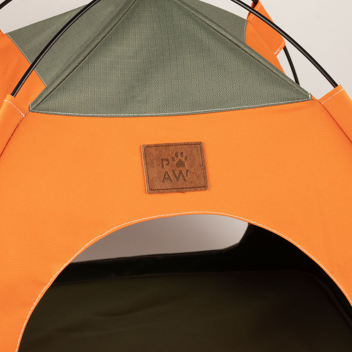 Close-up of the tent entrance and PAW label