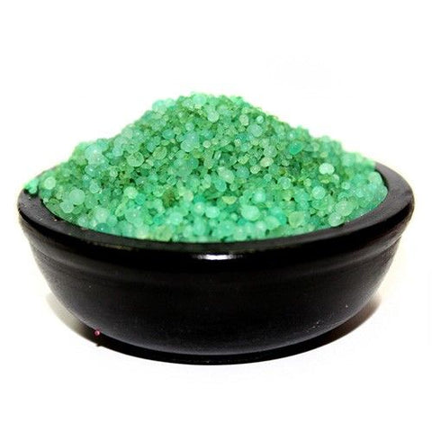 Living Room, Kickback & Relax simmering granules, green granules heaped in a black bowl on white