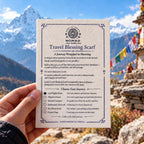 Travel Blessing Scarf card held against a mountain backdrop