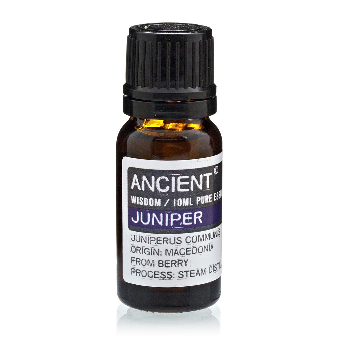 10 ml Juniperberry Essential Oil in a brown bottle with a black cap, shown upright against white