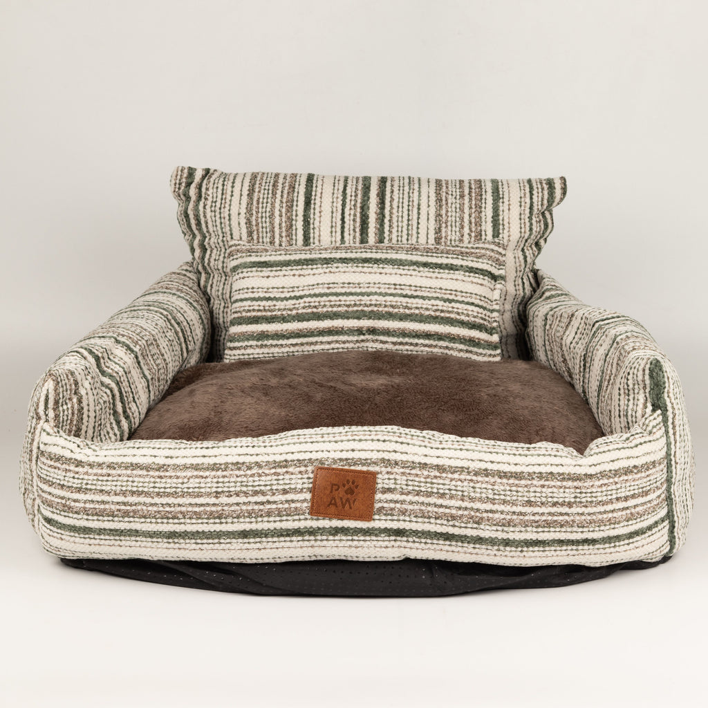 Sofa pet bed showing the brown plush reversible seat