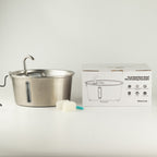 Water fountain, packaging and a small white filter