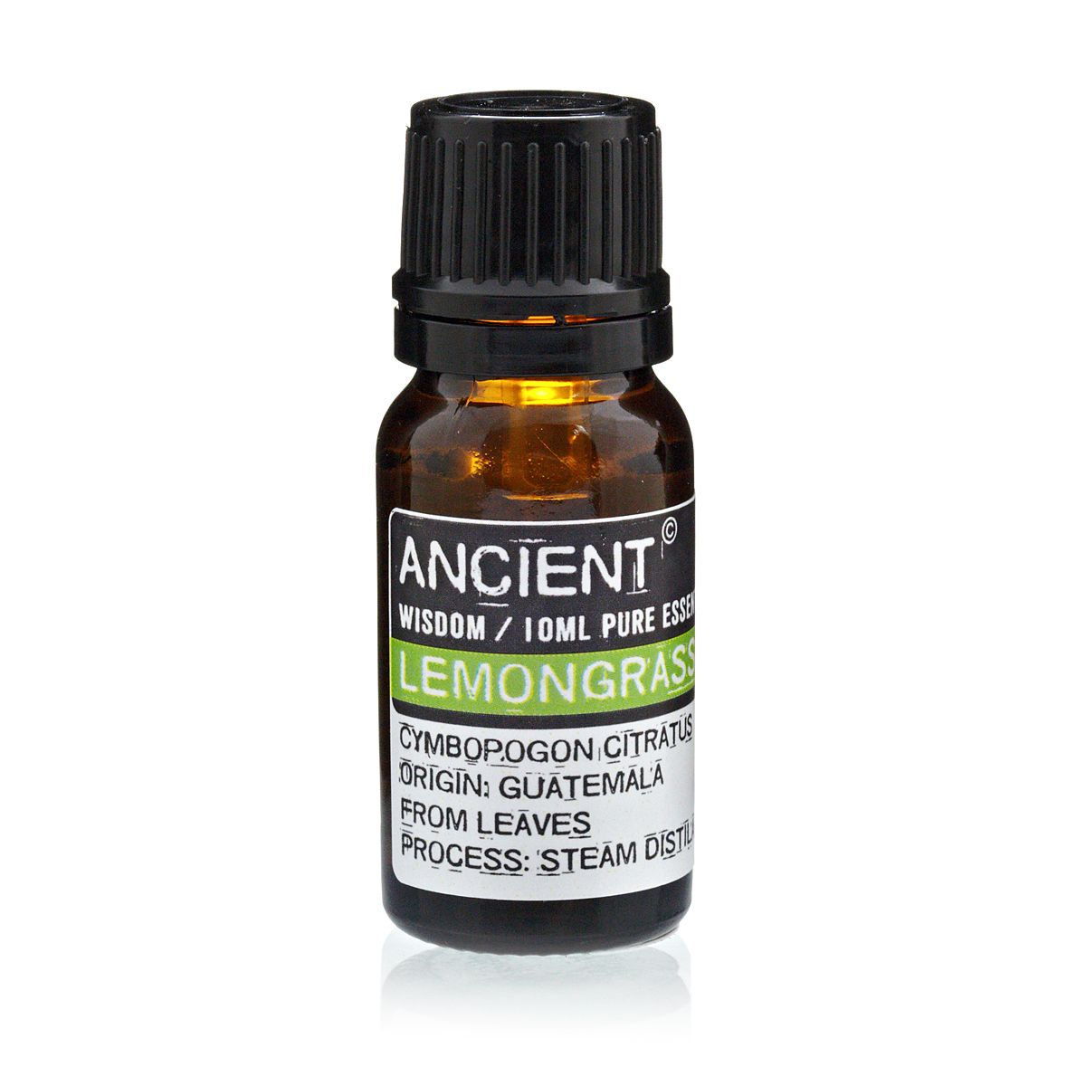10 ml Lemongrass Essential Oil in a small amber bottle with a black cap, front label visible