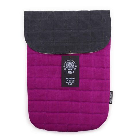 Laptop Padded Pouch, Purple Haze, 14oz Stonewash, front view with a dark flap and quilted purple body
