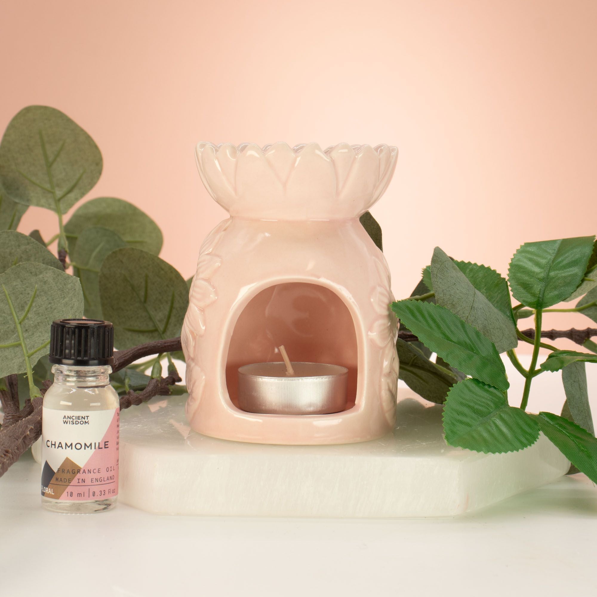 Ceramic Sunflower Oil Burner - Pastel Pink