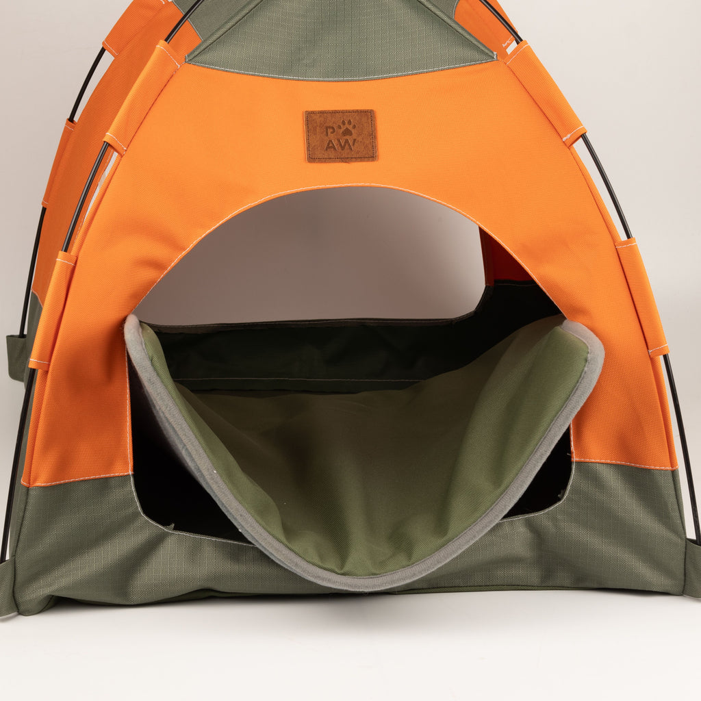 Tent bed shown with its cushion partly removed
