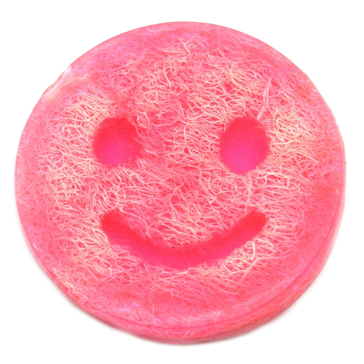Pink smiling Bubblegum soap shown face-on against a plain white background