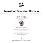 Harness packaging showing the amethyst charm and reflective details