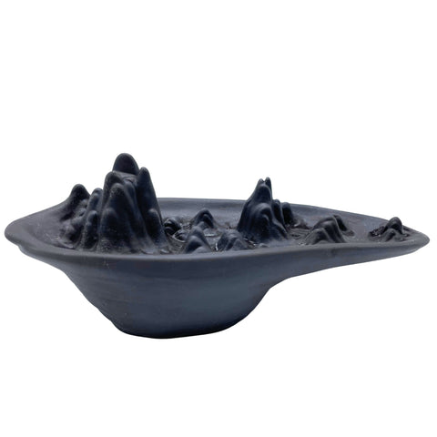 Mountain Scape burner, black mountain-shaped dish shown alone from the front against a white background