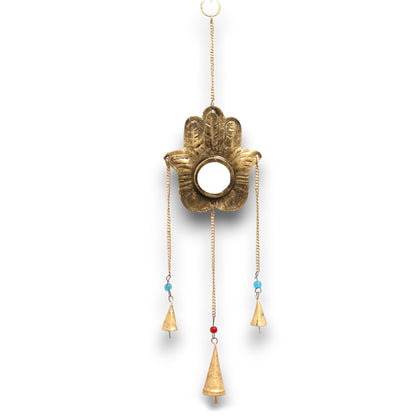 Small Hamsa Hand Chime with Mirror, 3 Bells