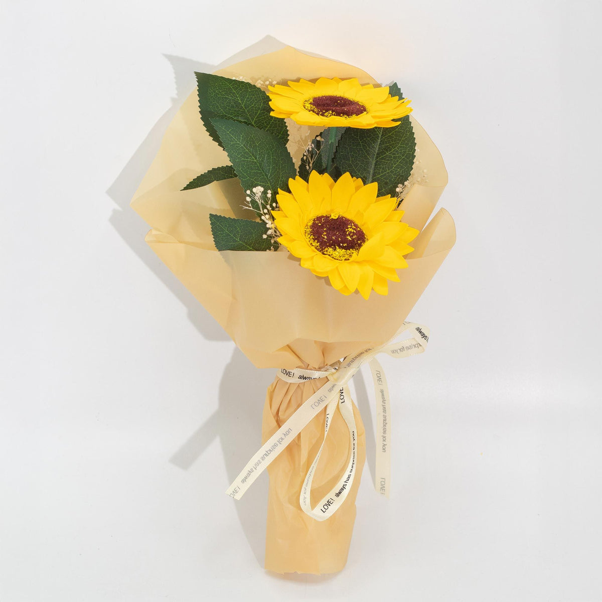 Soap Flower Two Sunflower Bouquets lined up in a display box