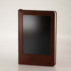 Front cover and blank screen of the brown notebook