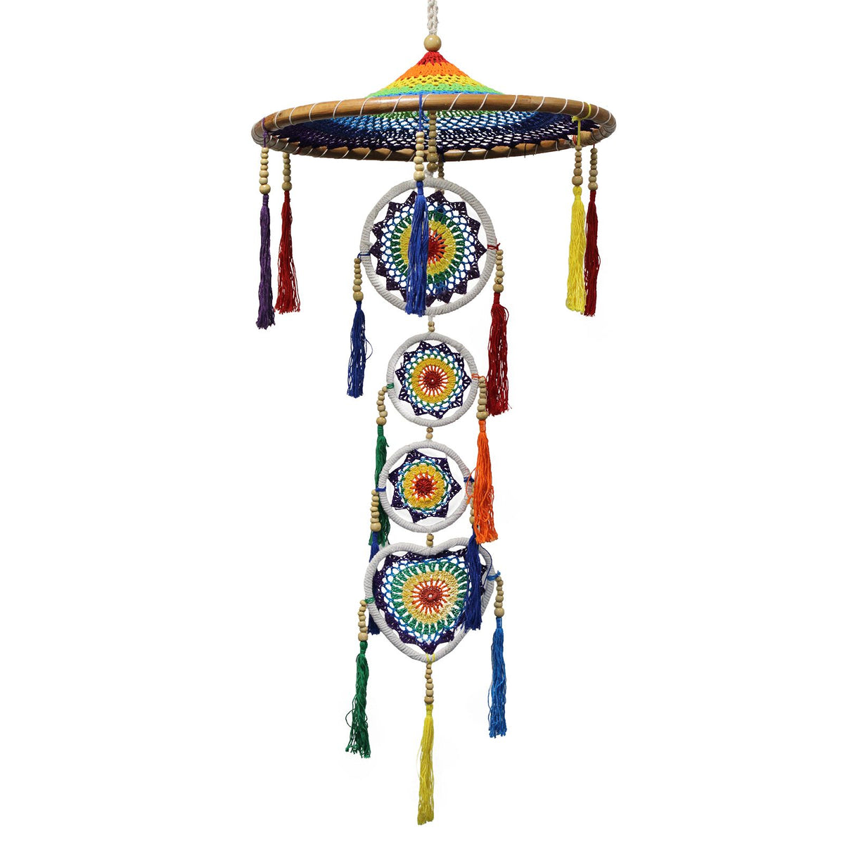 The Large Rainbow Dreamcatcher in Vivid Rainbow, shown in full on white