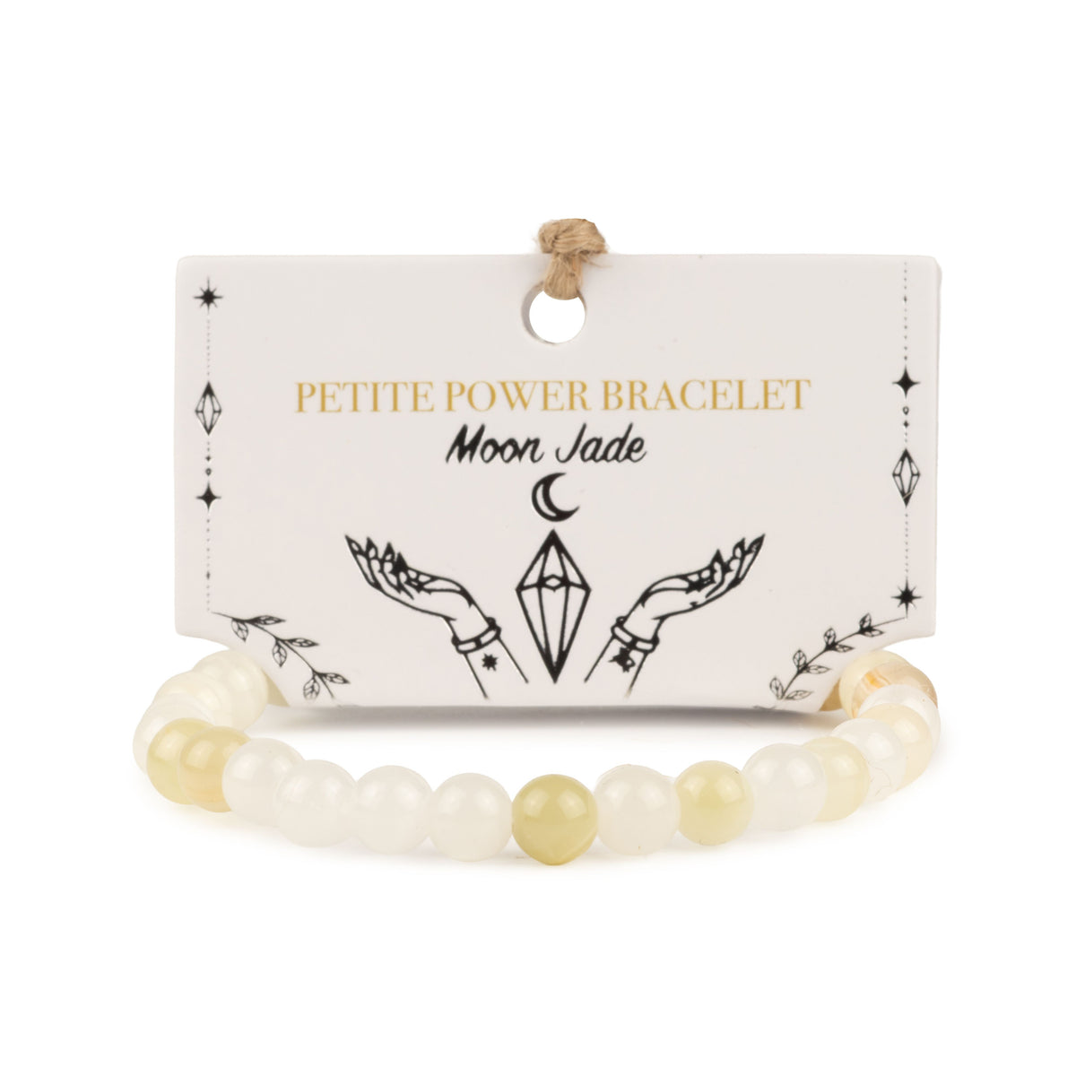 Petite Moon Jade bracelet with illustrated presentation card