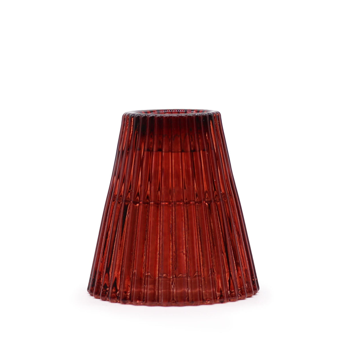 Flip Dinner Candle / Tealight Holder, Vampire Red, ribbed red glass holder shown upright on white