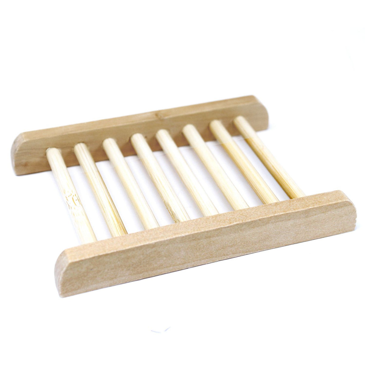 Hemu Wood Soap Dish, Ladder, pale wood slats between two rails, shown at an angle