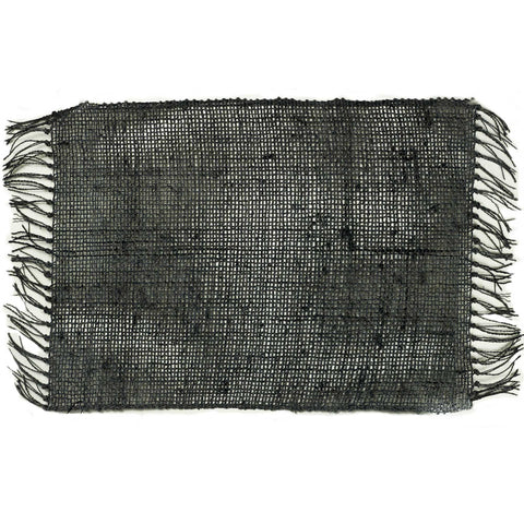 Charcoal seagrass placemat shown alone from above on a white background, with fringed edges