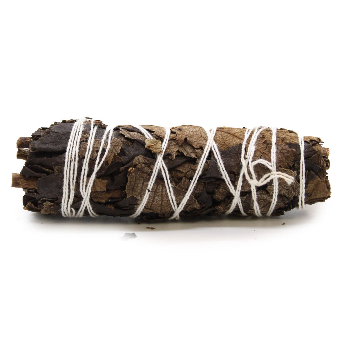 Smudge Stick, Black Sage 10cm, a dark brown dried bundle tied with white string, shown close-up