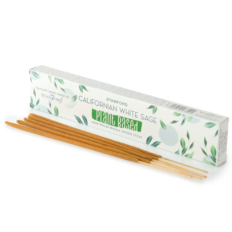 Plant Based Masala Incense Sticks, Californian White Sage in a leafy box with sticks laid in front