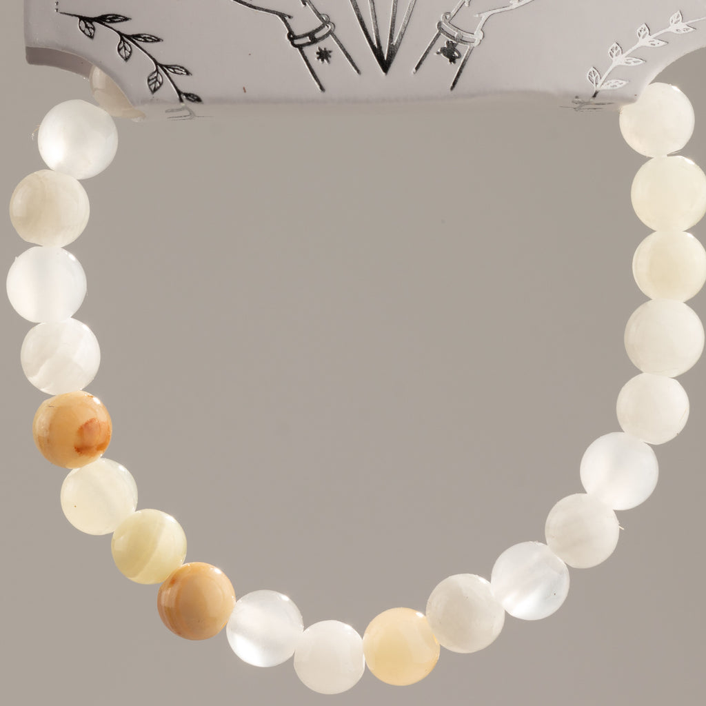 Close view of the bracelet beads arranged in a circle