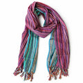 Nomad Sari Last Flight Home scarf with purple and turquoise-blue stripes