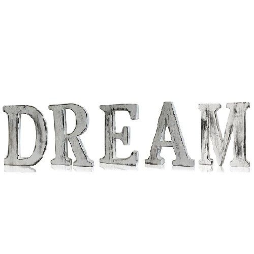 Shabby Chic Letters DREAM, grey freestanding letters shown from the front against a white background
