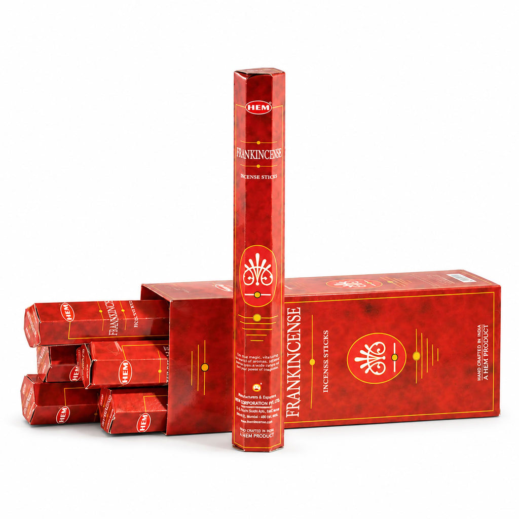 Red incense packaging and several packs arranged together