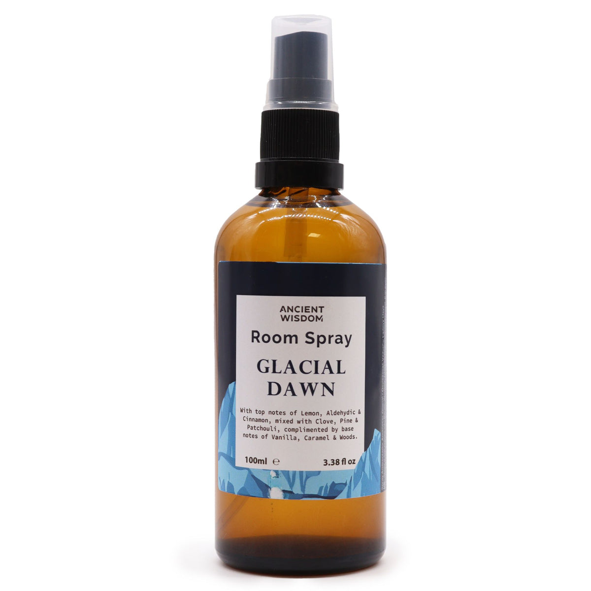 Home Fresh Room Spray, Glacial Dawn 100ml, amber bottle shown upright from the front on a white background