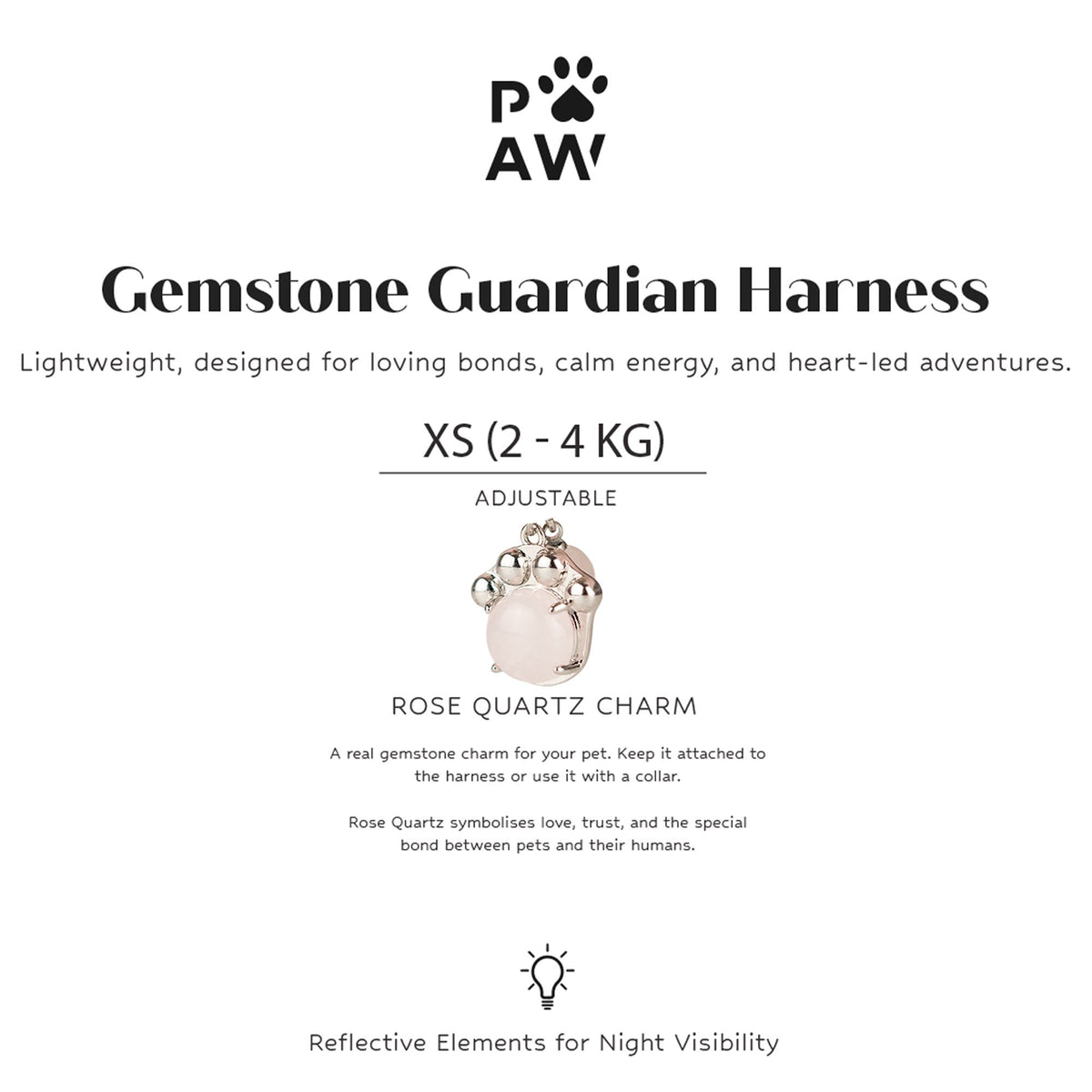 Product card showing the harness size and reflective details