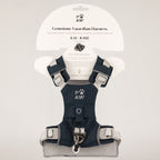 PAW rock grey dog harness with black obsidian paw charm, front view