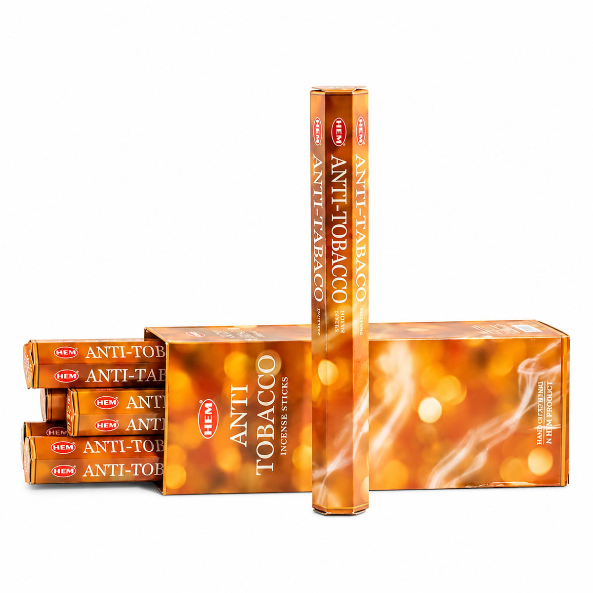 Orange HEM Anti Tobacco packs shown together