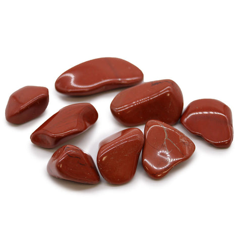 XL Tumble Stones, Jasper, Red, polished reddish brown stones arranged on a white background