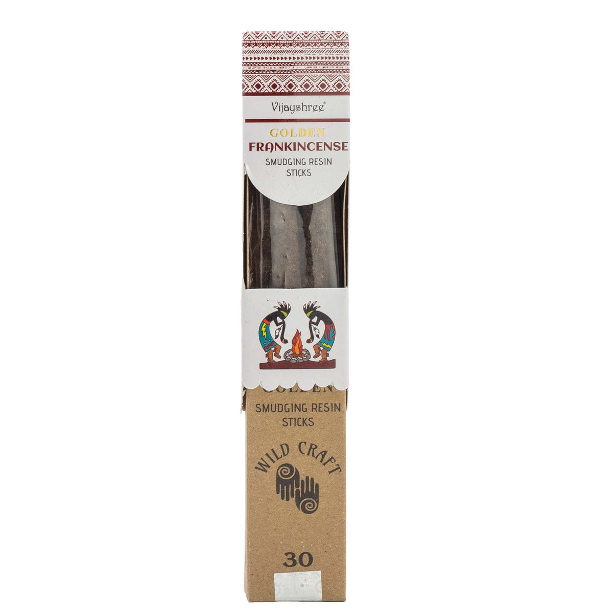 Golden Frankincense Smudging Resin Sticks in a tall narrow cardboard box, front view on white