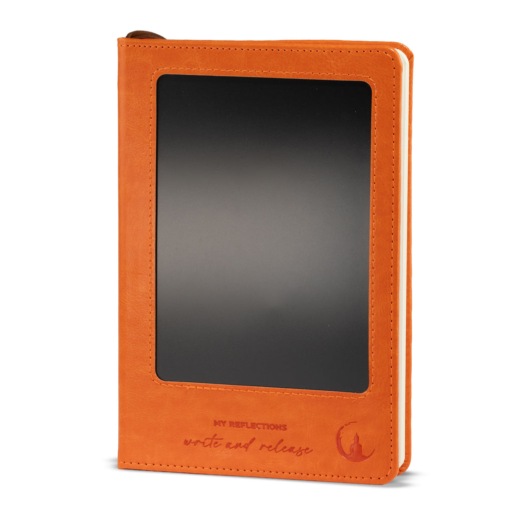 Orange intention notebook with a black LCD screen on the front